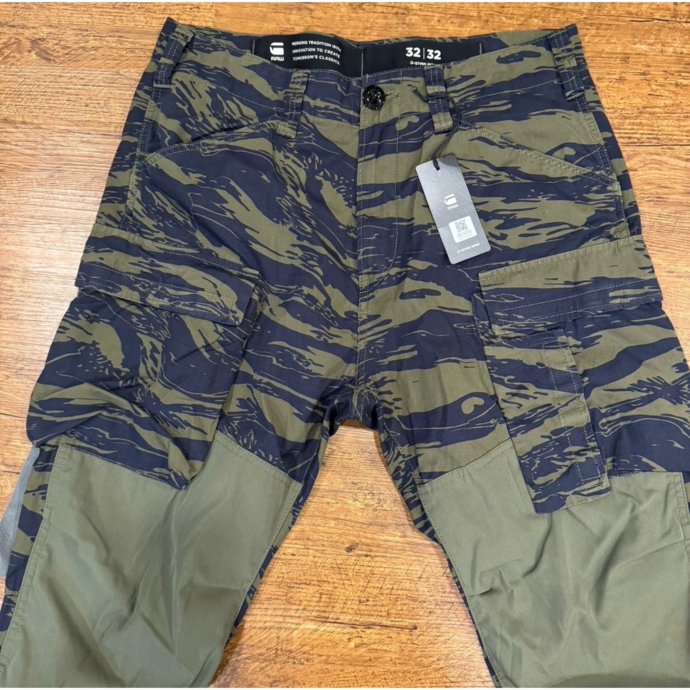 G-Star Raw Green Tiger Stripe Camo 3D Regular Tapered Cargo 2.0 Pants Men 32x32 - Picture 3 of 12